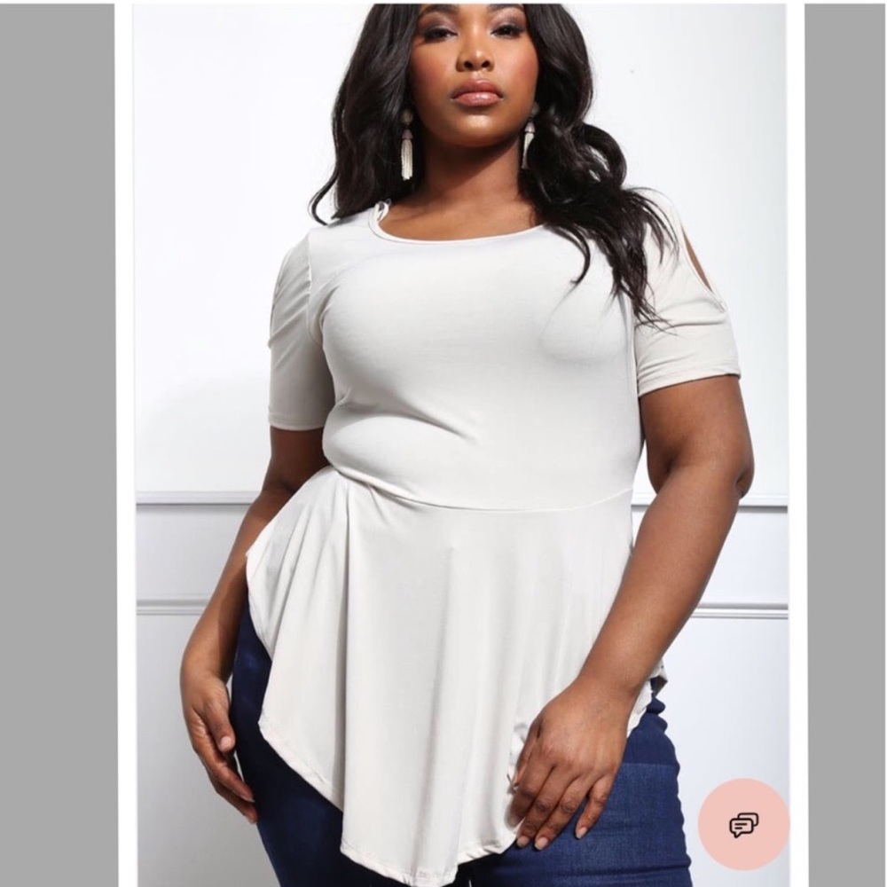 NEW PLUS Beige short sleeve top with cut details - Picture 2 of 8